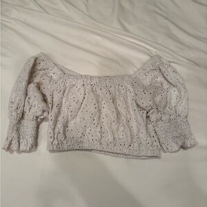 White Billabong Eyelet Off-Shoulder Top